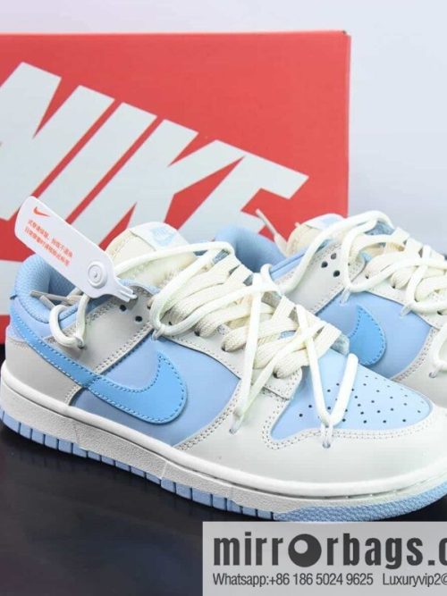 Nike Dunk Low SB low-top skate shoes/milk white and blue, straps, customized version
