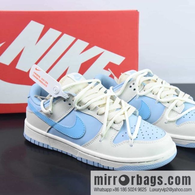 Nike Dunk Low SB low-top skate shoes/milk white and blue, straps, customized version