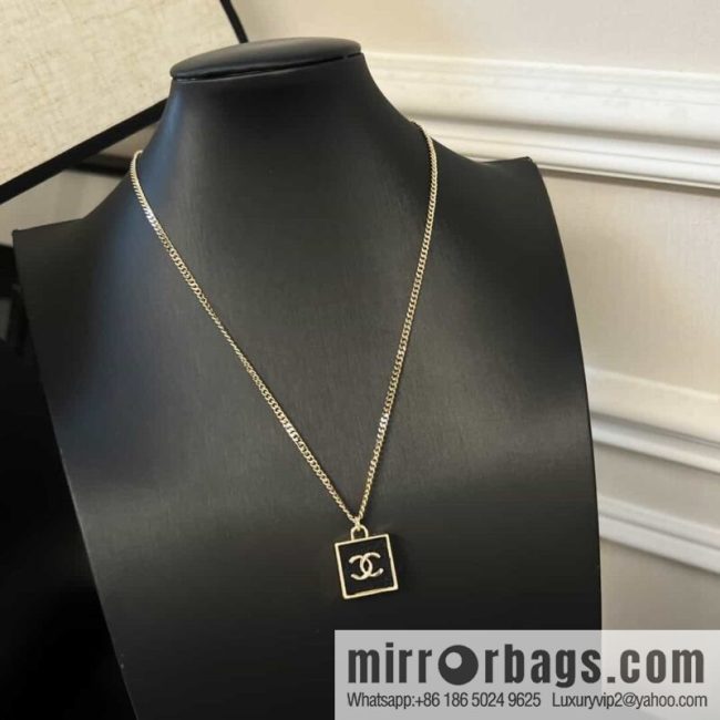 New ☑️ Chanel Double C Square Black Leather Necklace