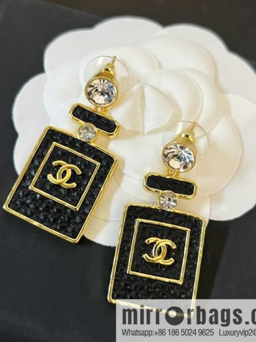 New ☑️ chanel c2 double c black leather perfume bottle stud earrings