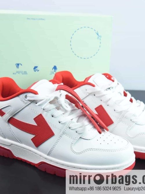 OFF-WHITE Out Of Office series low-top Vintage versatile casual sports shoes \"leather (fabric) white and red arrow\"