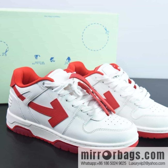OFF-WHITE Out Of Office series low-top Vintage versatile casual sports shoes \"leather (fabric) white and red arrow\"