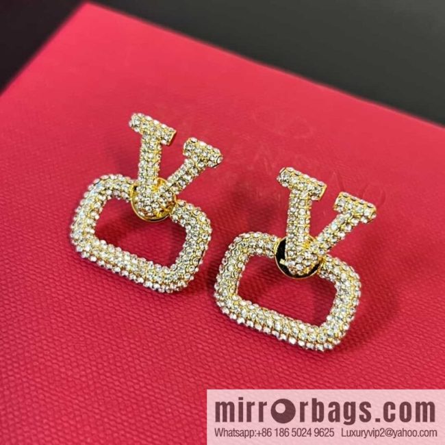 New ☑️ Valentino full diamond V gold stud earrings