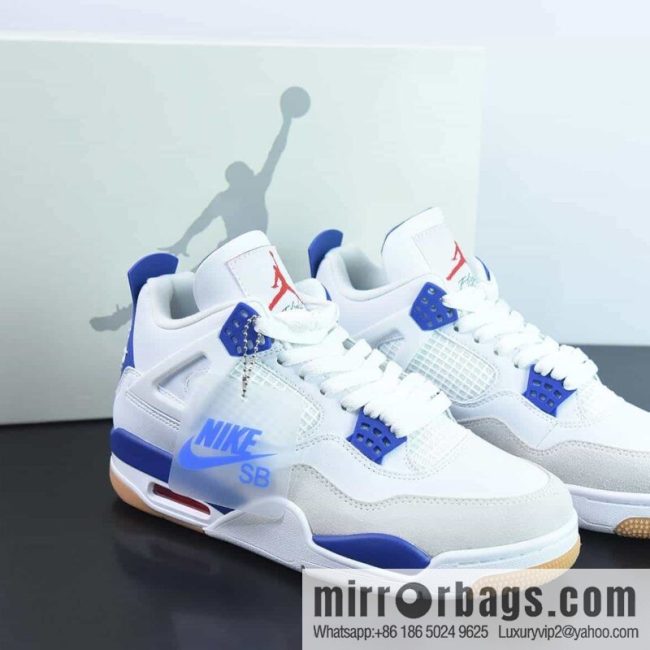 Air Jordan 4 Retro AJ4 white and blue raw rubber sneakers Part Number: DR5415 105