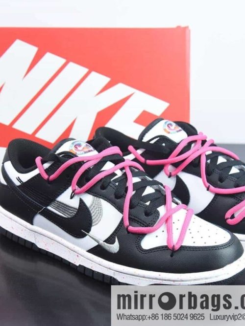 Nike SB Dunk Low \"Multi-Color/Swoosh\" Slam Dunk Series Low Top Casual Sports Skateboard Shoes \"Panda Black and White Pink Strap Three Hooks\" Item Number: FD4623-133