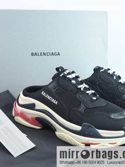 Balenciaga Balenciaga Triple S Fabric, Logo Embroidery Fashion Sandals, Men\'s, Balenciaga Half Slippers Black and Red