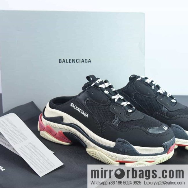 Balenciaga Balenciaga Triple S Fabric, Logo Embroidery Fashion Sandals, Men\'s, Balenciaga Half Slippers Black and Red