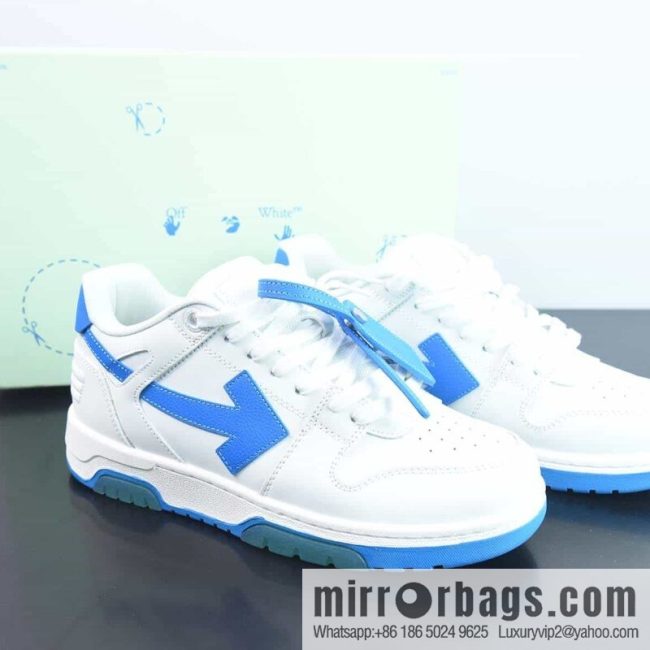 OFF-WHITE Out Of Office series low-top Vintage versatile casual sports shoes \"leather (fabric) white and blue arrows\"