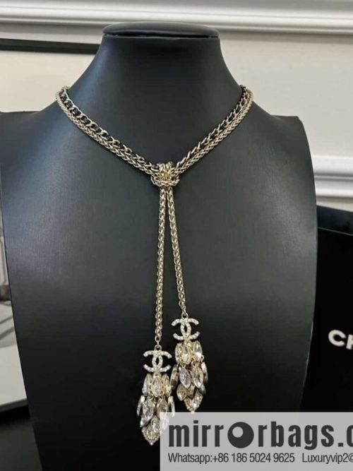 New ☑️ Chanel double c horse eye fringed black leather rope necklace