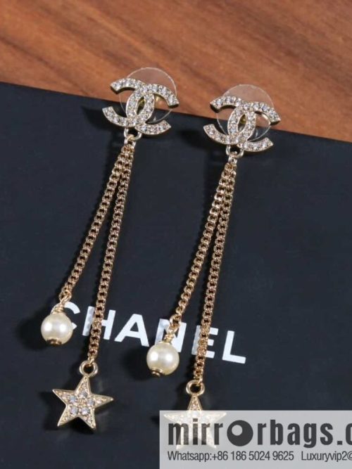 New ☑️ CHANEL Chanel c2 double c fringed pearl star stud earrings