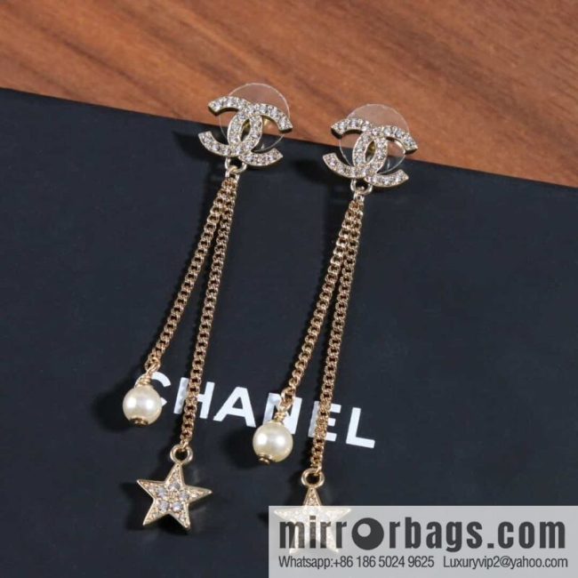 New ☑️ CHANEL Chanel c2 double c fringed pearl star stud earrings