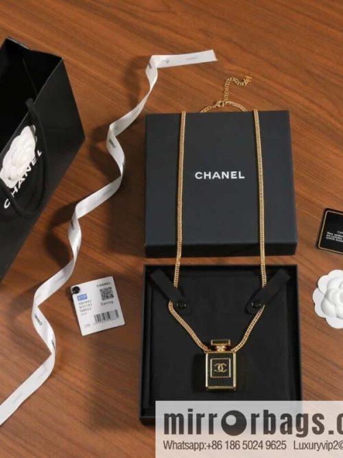New ☑️ CHANEL CHANEL black leather perfume bottle necklace sweater chain