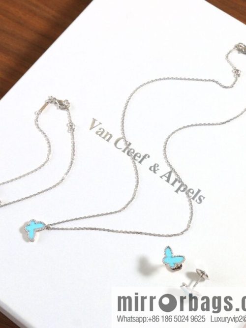 Van Cleef & Arpels Sweet Alhambra mini turquoise butterfly necklace, bracelet, stud earrings