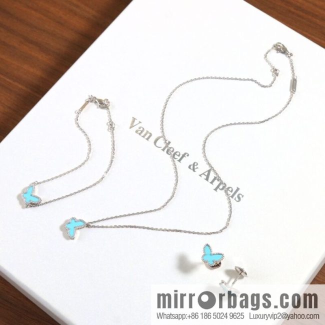 Van Cleef & Arpels Sweet Alhambra mini turquoise butterfly necklace, bracelet, stud earrings