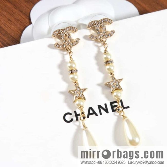New ☑️ chanel c4 double c pearl star stud earrings