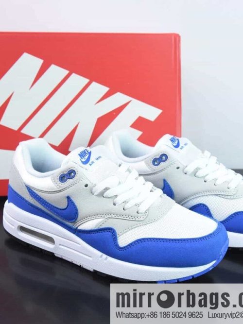 Nike Air Max 1 PRM Corporate Version Vintage Casual Running Shoes, White and Blue, Item Number: 908375 102