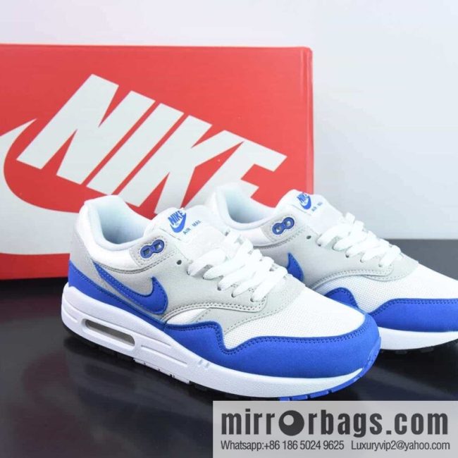 Nike Air Max 1 PRM Corporate Version Vintage Casual Running Shoes, White and Blue, Item Number: 908375 102