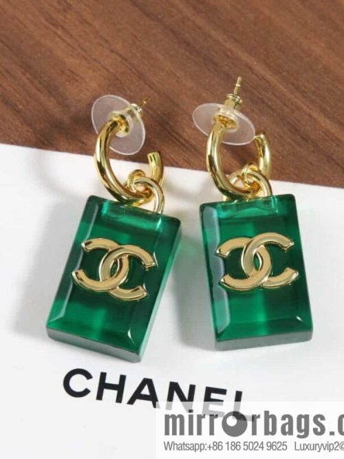 New ☑️ chanel c2 double c green square acrylic stud earrings