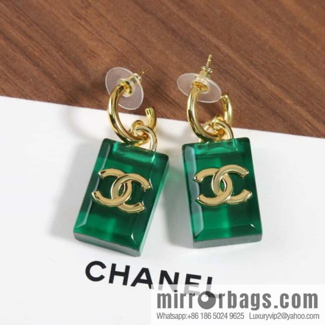 New ☑️ chanel c2 double c green square acrylic stud earrings