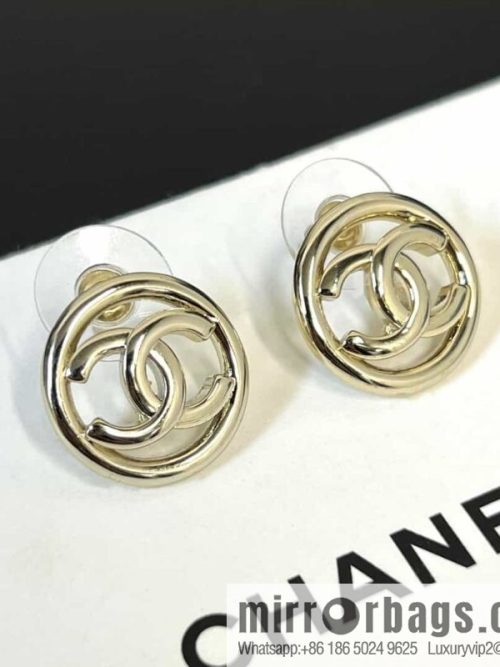 New ☑️ Chanel c1 double c gold round hollow stud earrings