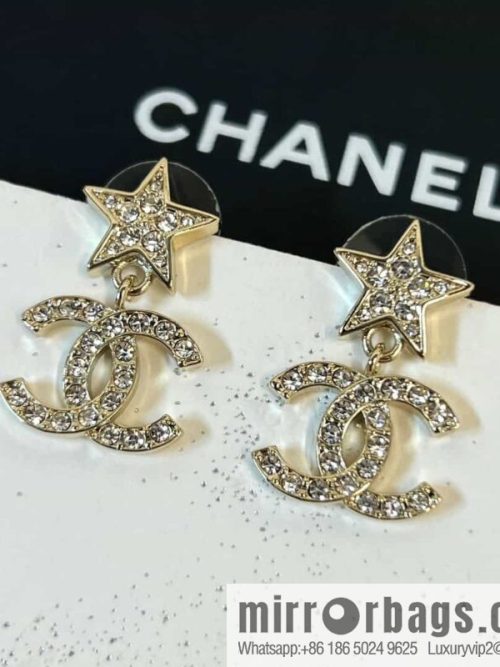New ☑️ chanel c2 double c gold star pentagram earrings