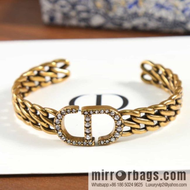 New ☑️ DIOR CD Full Diamond Hollow Opening Bracelet