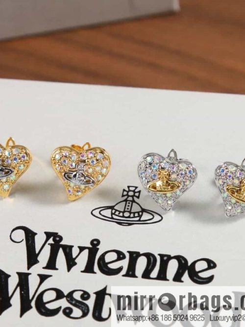 New ☑️ Vivienne Westwood Queen Mother Saturn Love Peach Heart Earrings