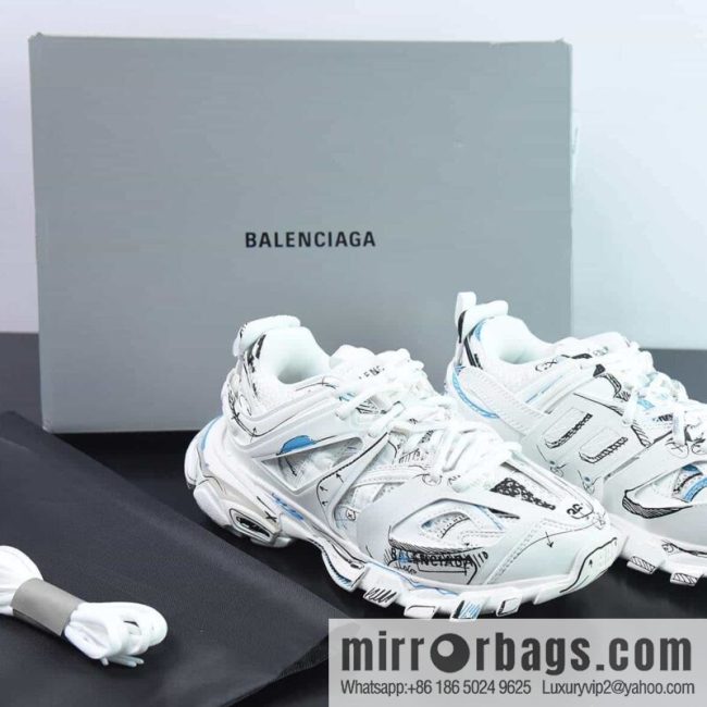 Balenciaga Balenciaga 3.0 low-top dad shoes, white, black and blue, item number: 542023 W3SRA 9014