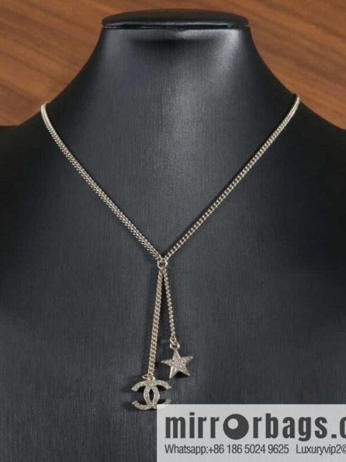 New ☑️ Chanel Full Diamond Double C Pentagram ⭐ Fringe Necklace