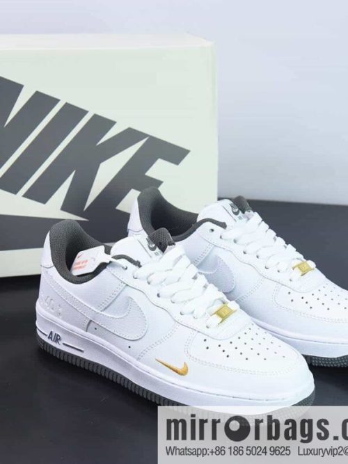 Nike Air Force 1 \'07 🥰 40th Anniversary/White/Dark Grey \"Air Force One\" 40th Anniversary Edition White Dark Grey Gold Hook \"DD1225-008