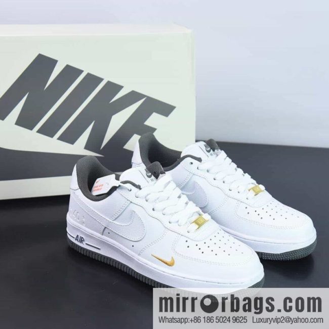Nike Air Force 1 \'07 🥰 40th Anniversary/White/Dark Grey \"Air Force One\" 40th Anniversary Edition White Dark Grey Gold Hook \"DD1225-008