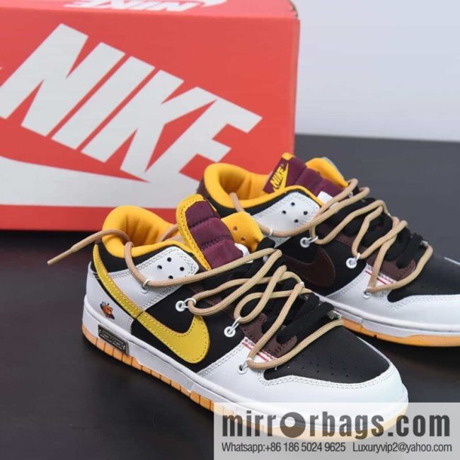 NIKE SB Dunk Low custom white, black and yellow straps deconstruction low-top sneakers