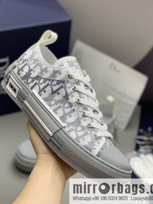 DIOR Dior Unisex low-top shoes with clear mesh fabric inserts and grey Oblique printed canvas