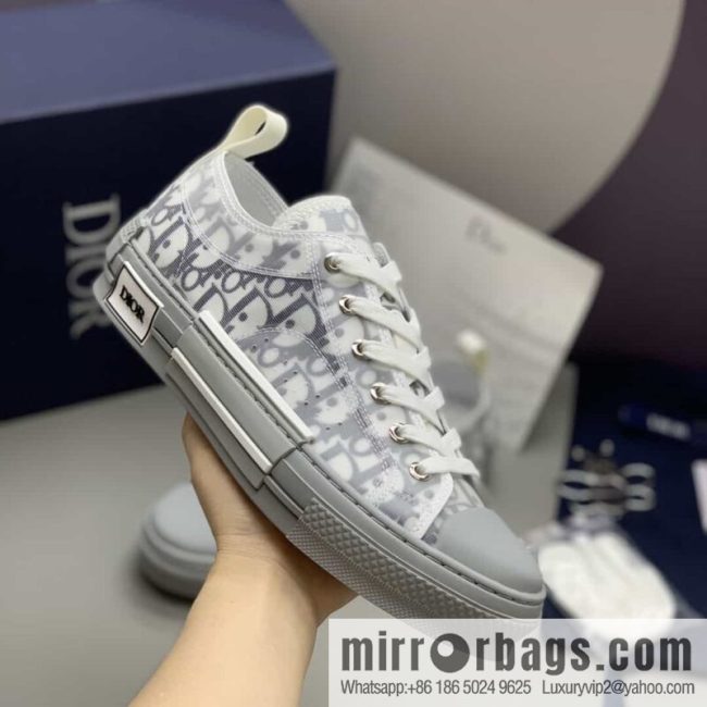 DIOR Dior Unisex low-top shoes with clear mesh fabric inserts and grey Oblique printed canvas