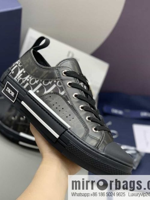 DIOR Dior Unisex low-top shoes with clear mesh fabric inserts and grey Oblique printed canvas