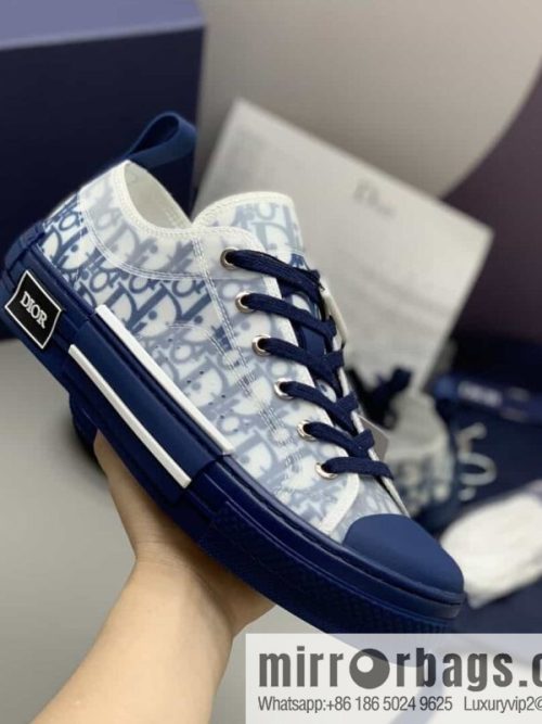 DIOR Dior Unisex low-top shoes with clear mesh fabric inserts and grey Oblique printed canvas