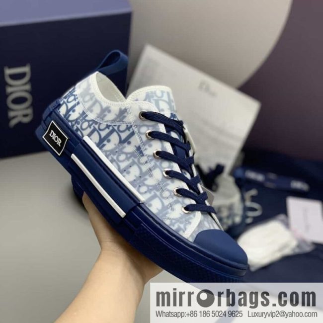 DIOR Dior Unisex low-top shoes with clear mesh fabric inserts and grey Oblique printed canvas