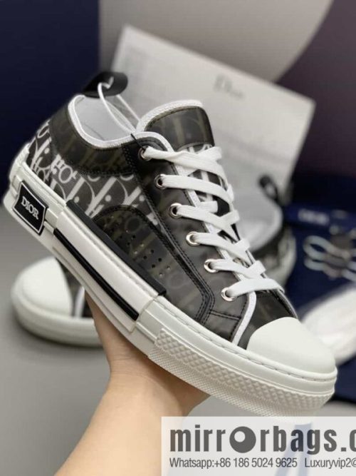 DIOR Dior Unisex low-top shoes with clear mesh fabric inserts and grey Oblique printed canvas