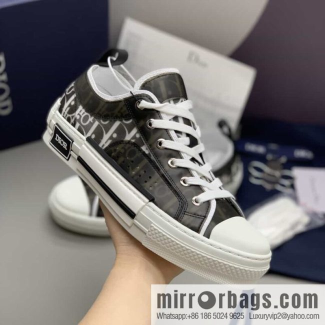 DIOR Dior Unisex low-top shoes with clear mesh fabric inserts and grey Oblique printed canvas