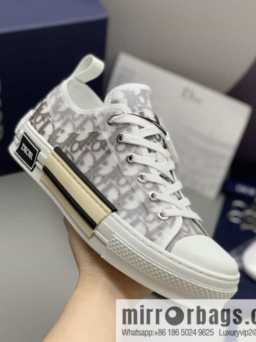 DIOR Dior Unisex low-top shoes with clear mesh fabric inserts and grey Oblique printed canvas