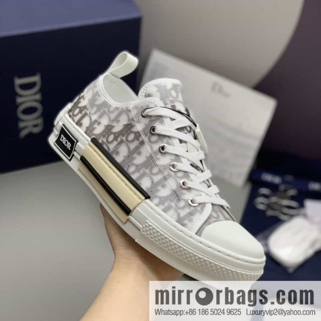 DIOR Dior Unisex low-top shoes with clear mesh fabric inserts and grey Oblique printed canvas