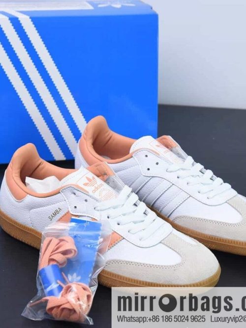 Adi AD Clover Adidas Originals Samba OG Samba Dance Series Gentleman\'s German Training Football Style Versatile Low Top Casual Sports Board Shoes \"leather (fabric) white light gray orange pink raw rubber sole\" Item number IG5932