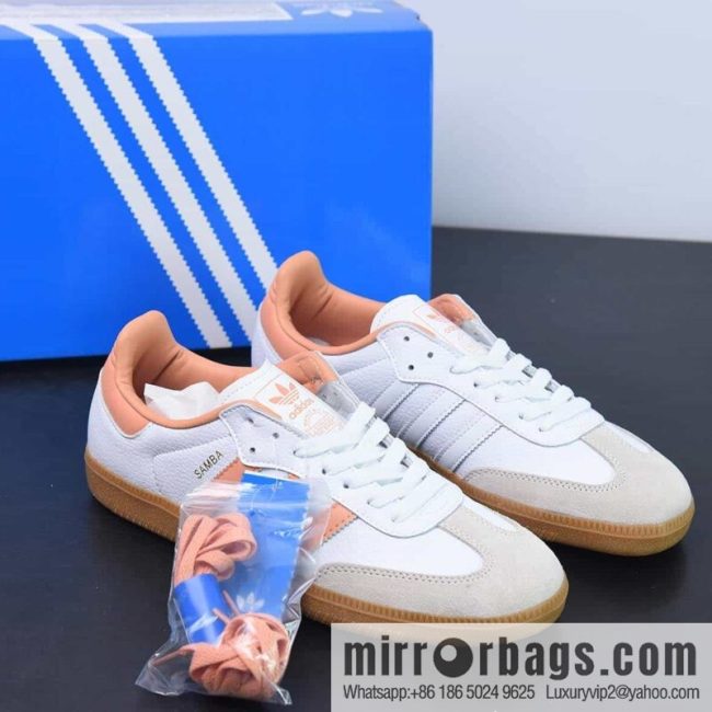 Adi AD Clover Adidas Originals Samba OG Samba Dance Series Gentleman\'s German Training Football Style Versatile Low Top Casual Sports Board Shoes \"leather (fabric) white light gray orange pink raw rubber sole\" Item number IG5932