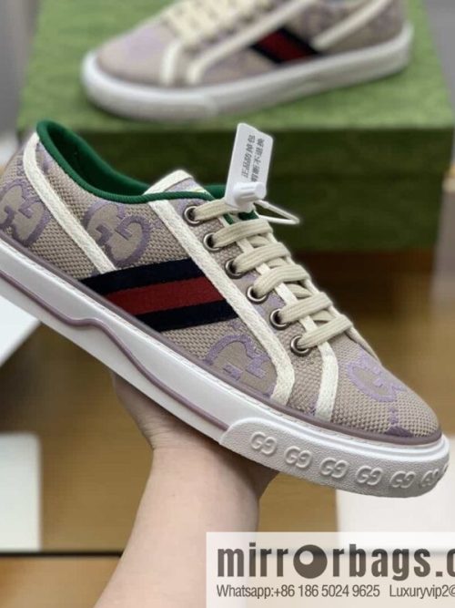 Gucci Gucci uses beige and light purple super double G canvas G home 1977 women\'s canvas shoes