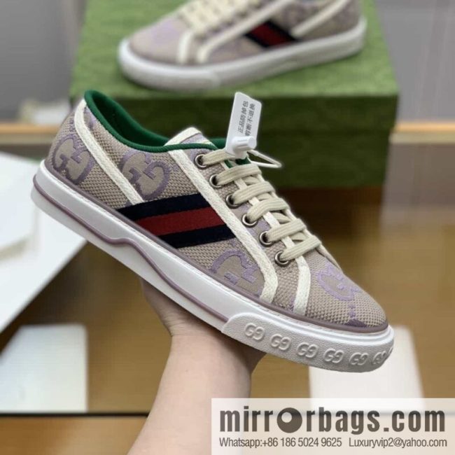 Gucci Gucci uses beige and light purple super double G canvas G home 1977 women\'s canvas shoes