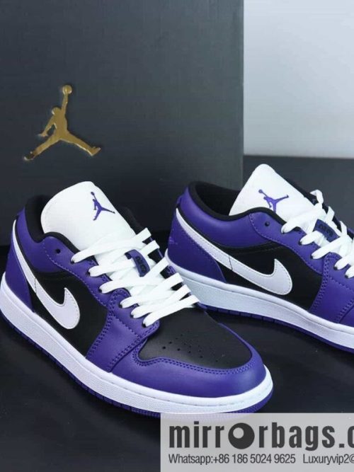 Air Jordan AJ1 Low Top, White Hook, Black Purple Toes, Item No. 553558-501