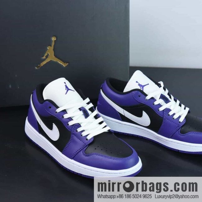 Air Jordan AJ1 Low Top, White Hook, Black Purple Toes, Item No. 553558-501