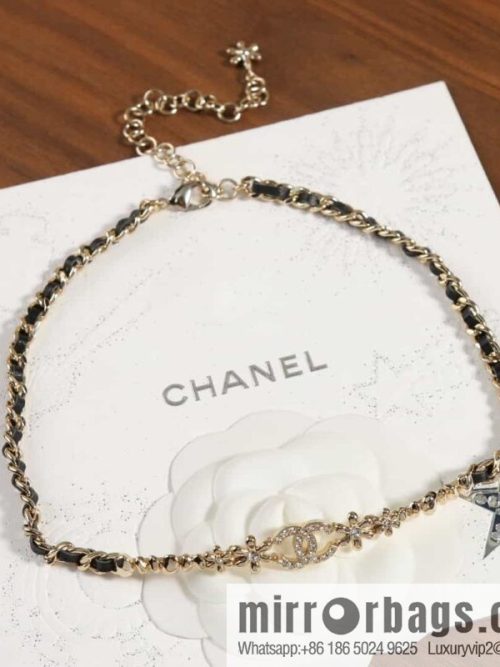 New ☑️ Chanel Double C Square Flower Black Leather Rope Necklace Necklace