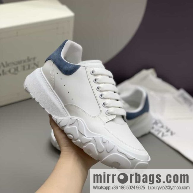 McQueen, leather, heel blue matte leather patchwork His & Hers sneakers