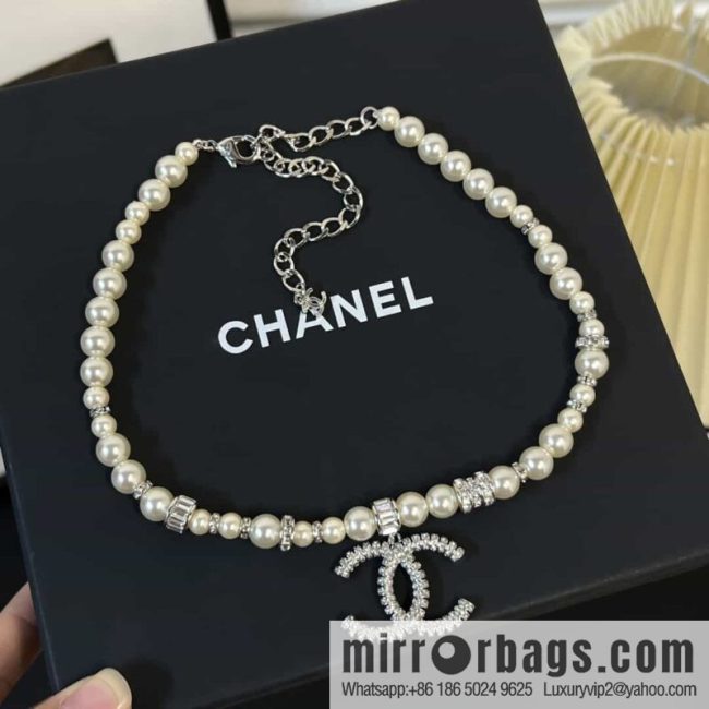 New ☑️ Chanel Full Diamond Double C Pearl Necklace